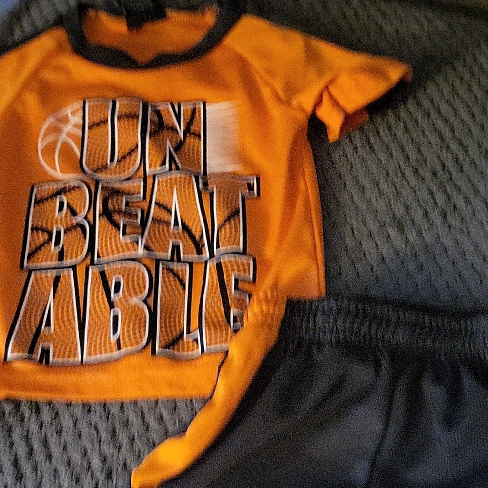 Orange Graphic Tee and Gray Shorts Set